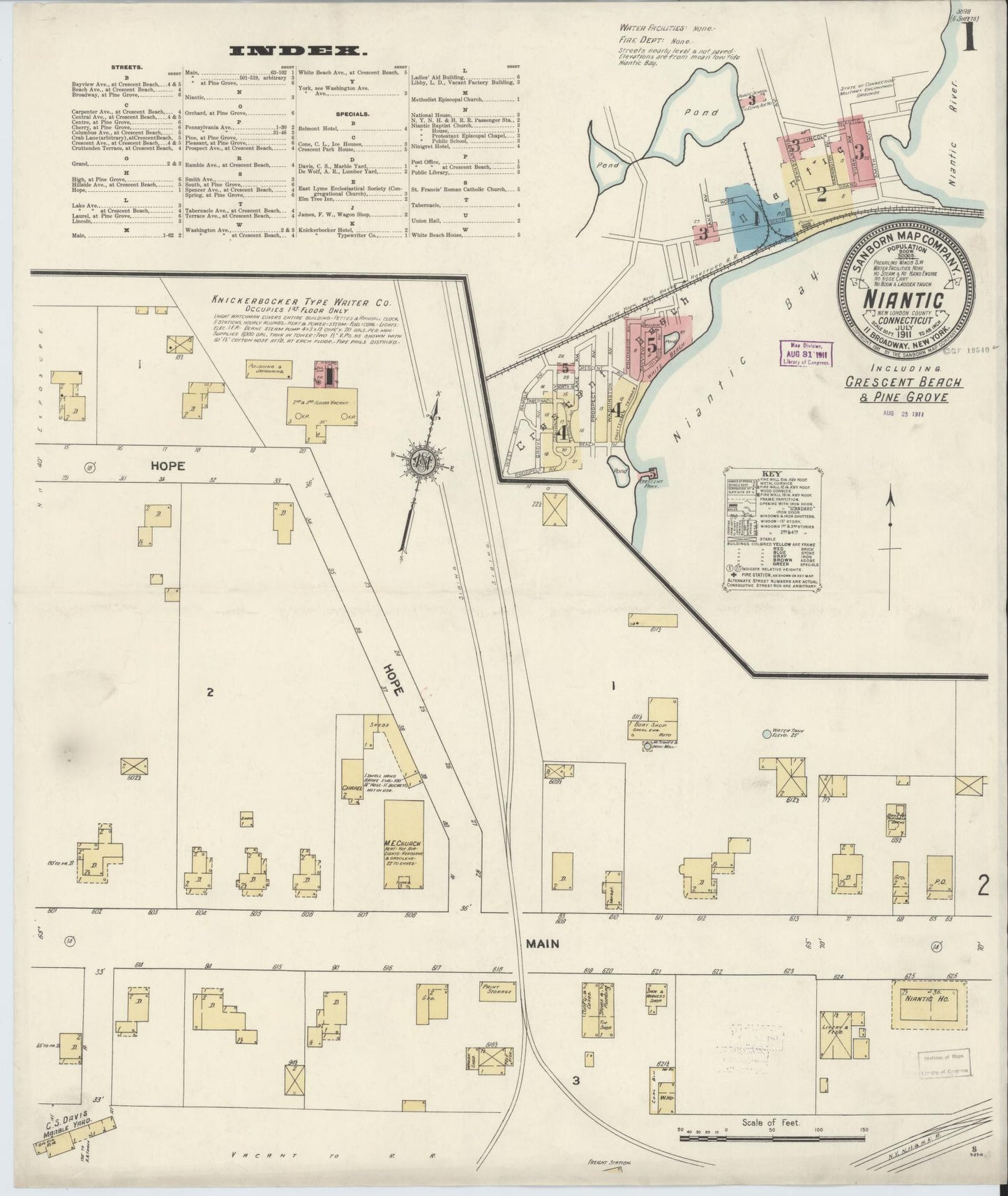 Sanborn Fire Insurance Map from Niantic, New London County, Connecticut (1911), Sheet #0001 - Complete Map Set gallery image, historic Sanborn map, vintage wall art, Connecticut Connecticut