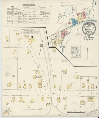 Sanborn Fire Insurance Map from Niantic, New London County, Connecticut (1911), Sheet #0001 - Complete Map Set gallery image, historic Sanborn map, vintage wall art, Connecticut Connecticut