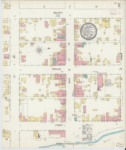 Sanborn Fire Insurance Map from Rising Sun, Ohio County, Indiana (1892), Sheet #0001 - Historic Sanborn Fire Insurance Map Print, vintage old map wall art, antique decor, genealogy gift, Rising Sun Ohio map