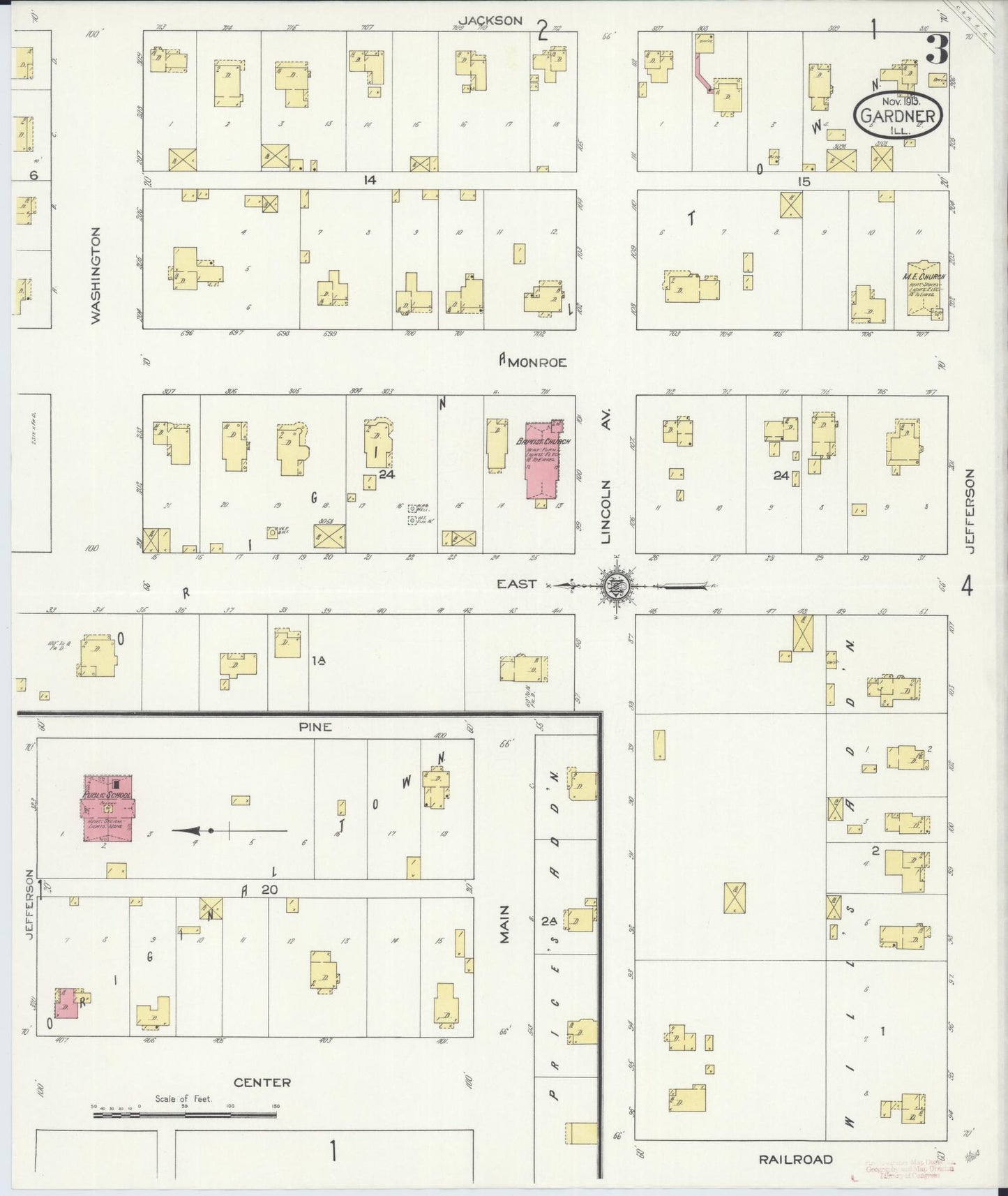Sanborn Fire Insurance Map from Gardner, Grundy County, Illinois (1913), Sheet #0003 - Complete Map Set gallery image, historic Sanborn map, vintage wall art, Illinois Illinois