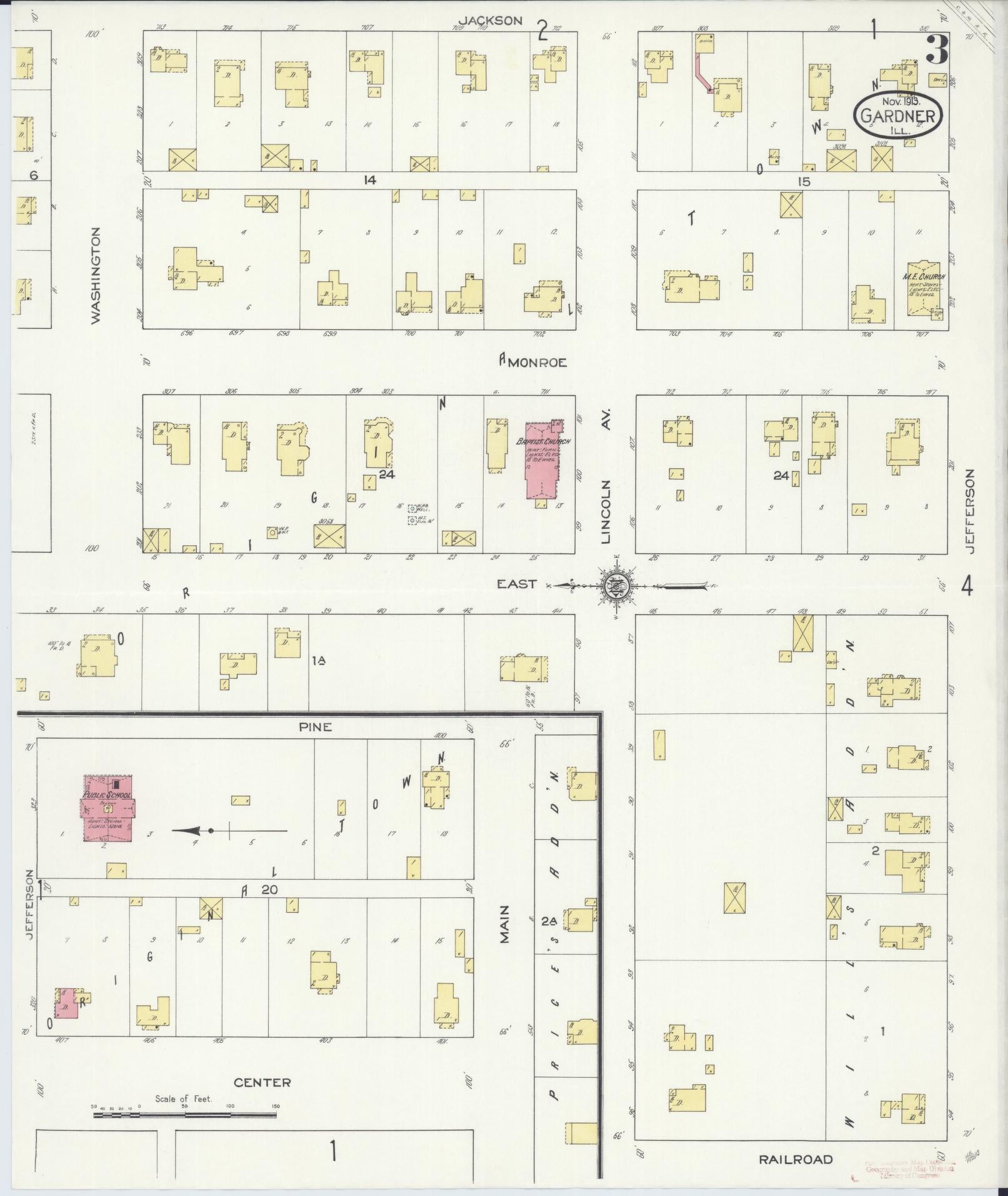 Sanborn Fire Insurance Map from Gardner, Grundy County, Illinois (1913), Sheet #0003 - Complete Map Set gallery image, historic Sanborn map, vintage wall art, Illinois Illinois