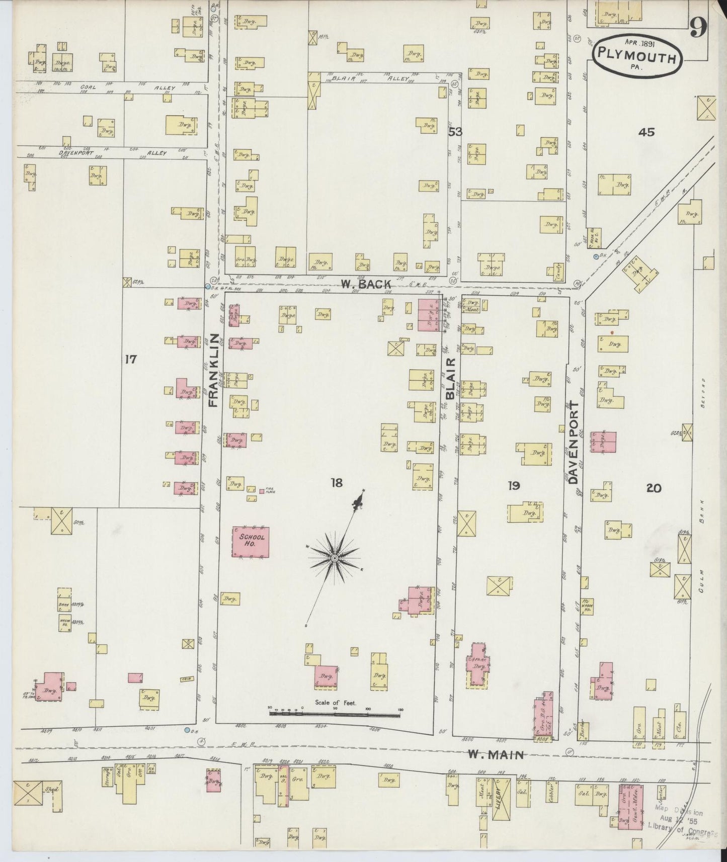 Sanborn Fire Insurance Map from Plymouth, Luzerne County, Pennsylvania (1891), Sheet #0009 - Complete Map Set gallery image, historic Sanborn map, vintage wall art, Pennsylvania Pennsylvania