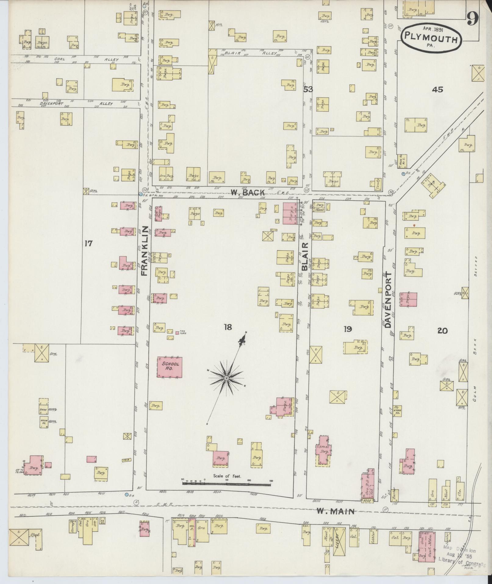 Sanborn Fire Insurance Map from Plymouth, Luzerne County, Pennsylvania (1891), Sheet #0009 - Complete Map Set gallery image, historic Sanborn map, vintage wall art, Pennsylvania Pennsylvania