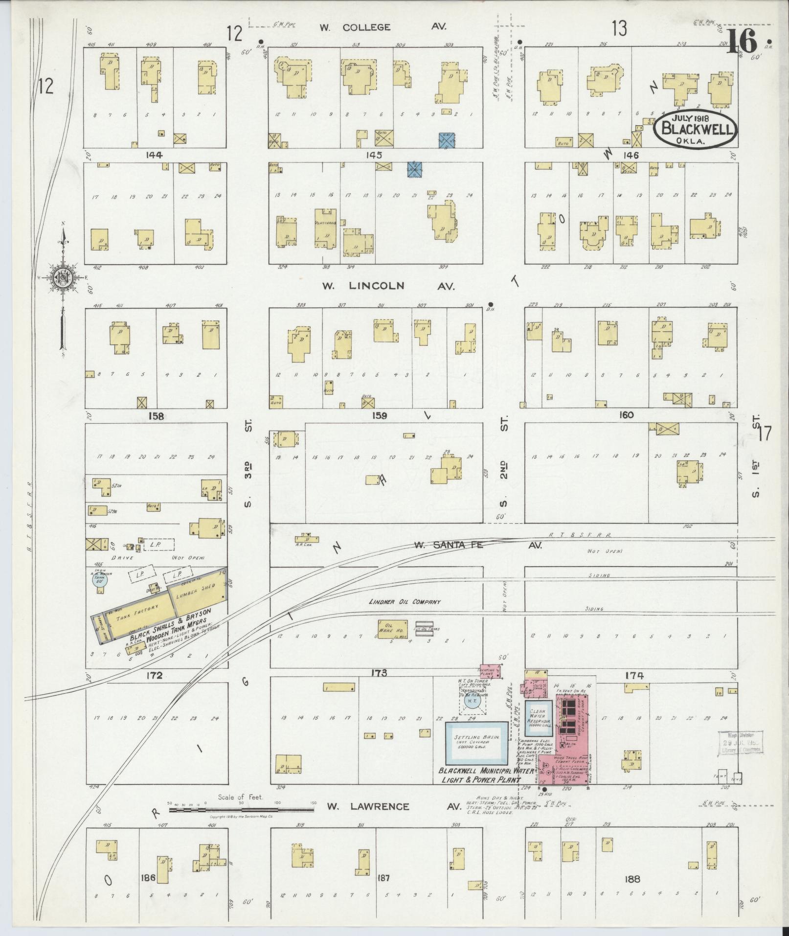 Sanborn Fire Insurance Map from Blackwell, Kay County, Oklahoma (1918), Sheet #0016 - Historic Sanborn Fire Insurance Map Print, vintage old map wall art, antique decor, genealogy gift, Oklahoma Oklahoma map