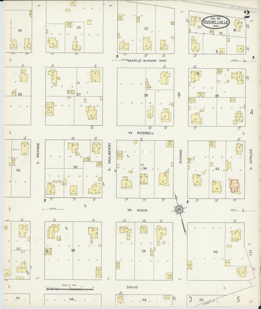 Sanborn Fire Insurance Map from Russellville, Pope County, Arkansas (1913), Sheet #0002 - Historic Sanborn Fire Insurance Map Print, vintage old map wall art, antique decor, genealogy gift, Arkansas Arkansas map