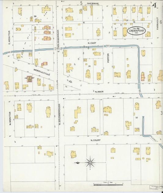 Sanborn Fire Insurance Map from Crown Point, Lake County, Indiana (1905), Sheet #0004 - Historic Sanborn Fire Insurance Map Print, vintage old map wall art, antique decor, genealogy gift, Indiana Indiana map