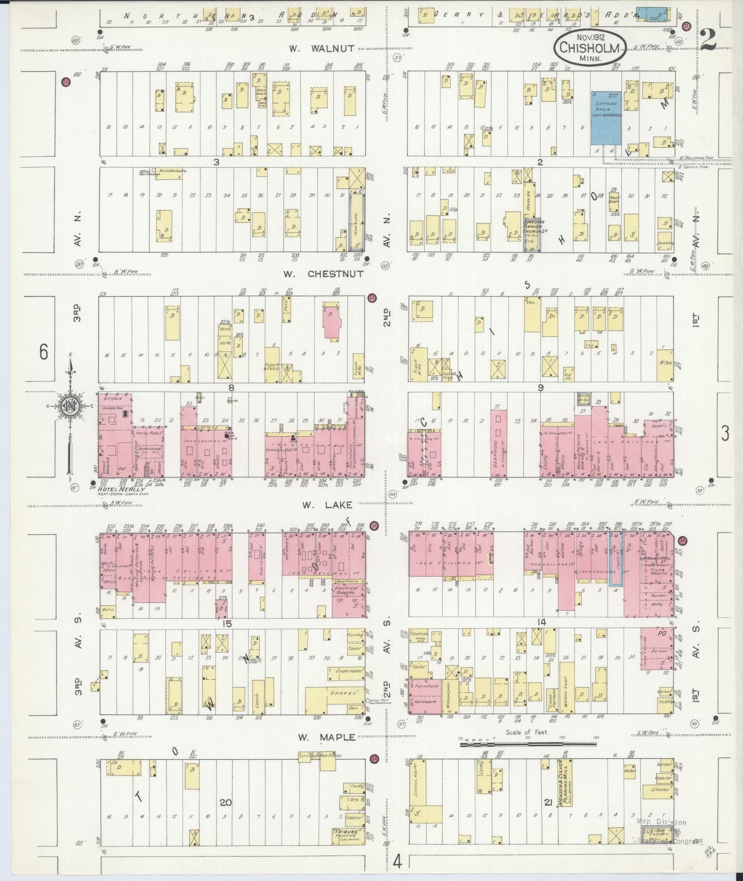 Sanborn Fire Insurance Map from Chisholm, Saint Louis County, Minnesota (1912), Sheet #0002 - Historic Sanborn Fire Insurance Map Print, vintage old map wall art, antique decor, genealogy gift, Minnesota Minnesota map