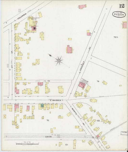 Sanborn Fire Insurance Map from Hudson, Columbia County, New York (1895), Sheet #0012 - Historic Sanborn Fire Insurance Map Print, vintage old map wall art, antique decor, genealogy gift, New York New York map