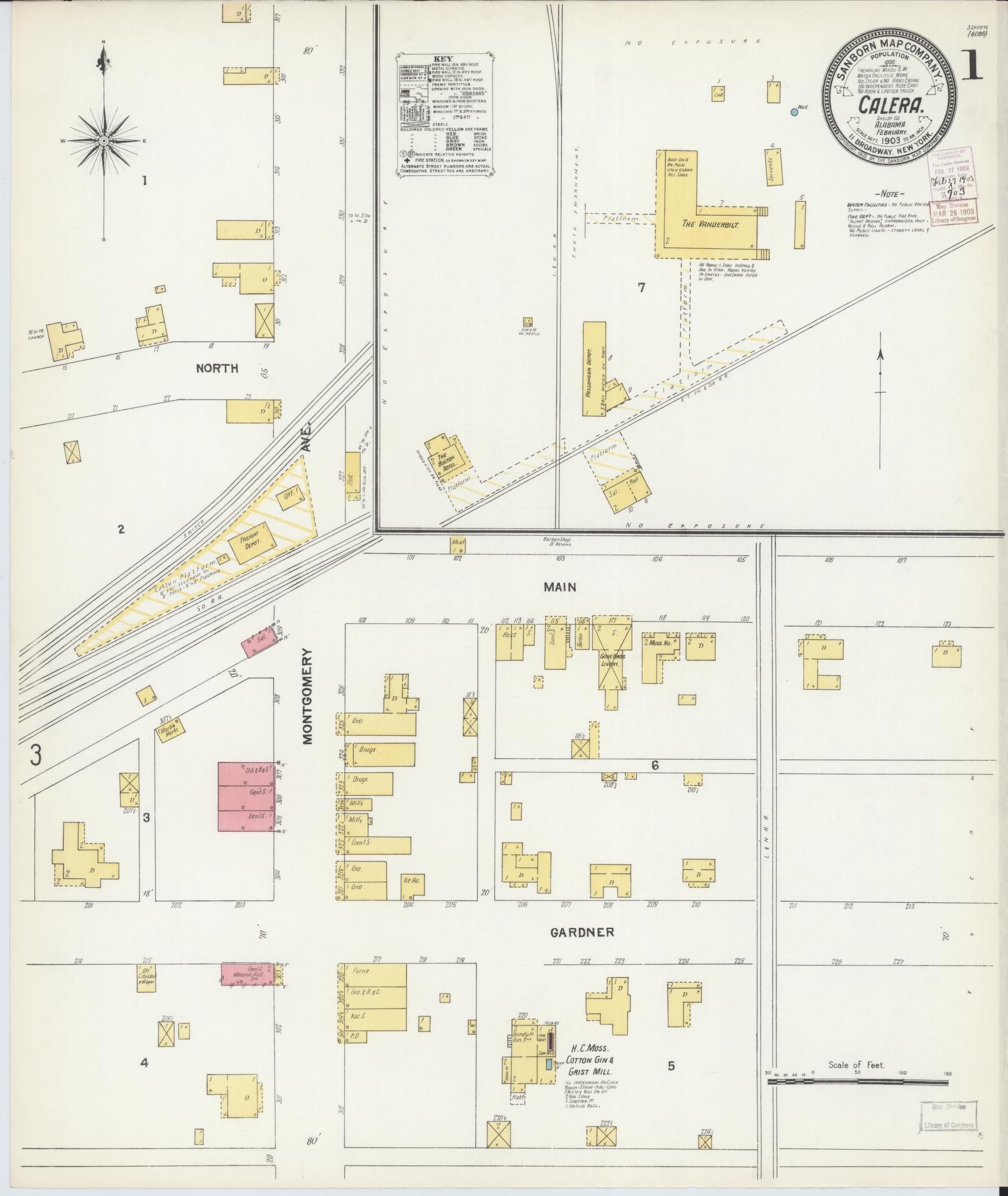 Sanborn Fire Insurance Map from Calera, Shelby County, Alabama (1903), Sheet #0001 - Historic Sanborn Fire Insurance Map Print, vintage old map wall art, antique decor, genealogy gift, Alabama Alabama map