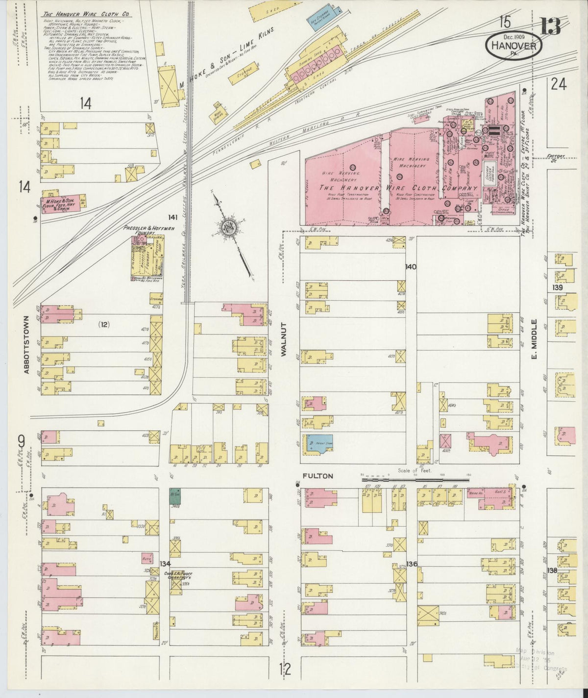 Sanborn Fire Insurance Map from Hanover, York County, Pennsylvania (1909), Sheet #0013 - Historic Sanborn Fire Insurance Map Print, vintage old map wall art, antique decor, genealogy gift, Pennsylvania Pennsylvania map