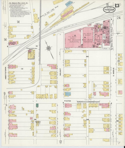 Sanborn Fire Insurance Map from Hanover, York County, Pennsylvania (1909), Sheet #0013 - Historic Sanborn Fire Insurance Map Print, vintage old map wall art, antique decor, genealogy gift, Pennsylvania Pennsylvania map