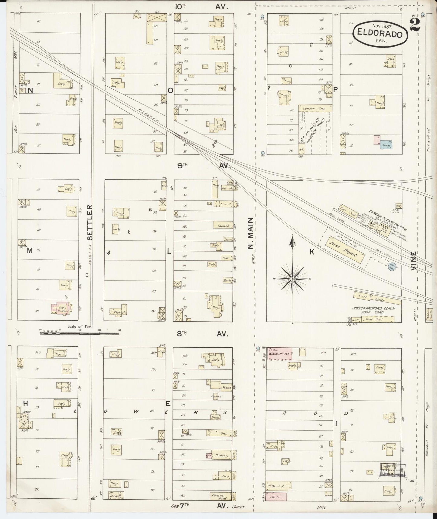 Sanborn Fire Insurance Map from El Dorado, Butler County, Kansas (1887), Sheet #0002 - Historic Sanborn Fire Insurance Map Print, vintage old map wall art, antique decor, genealogy gift, Kansas Kansas map