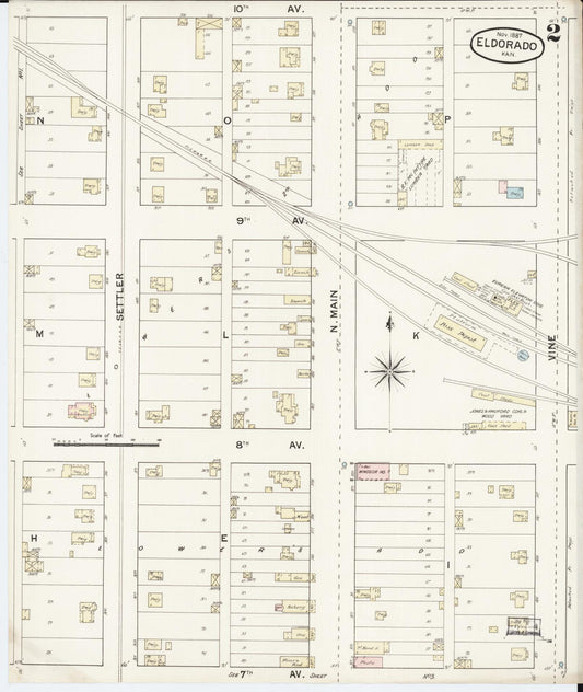 Sanborn Fire Insurance Map from El Dorado, Butler County, Kansas (1887), Sheet #0002 - Historic Sanborn Fire Insurance Map Print, vintage old map wall art, antique decor, genealogy gift, Kansas Kansas map