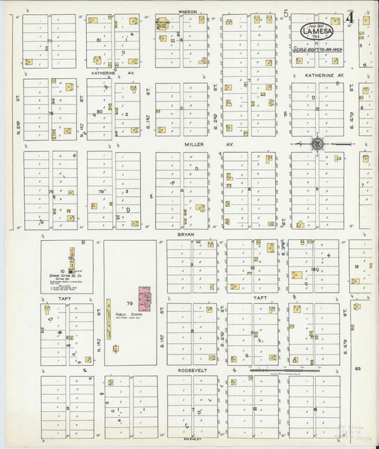Sanborn Fire Insurance Map from Lamesa, Dawson County, Texas (1921), Sheet #0004 - Historic Sanborn Fire Insurance Map Print, vintage old map wall art, antique decor, genealogy gift, Texas Texas map