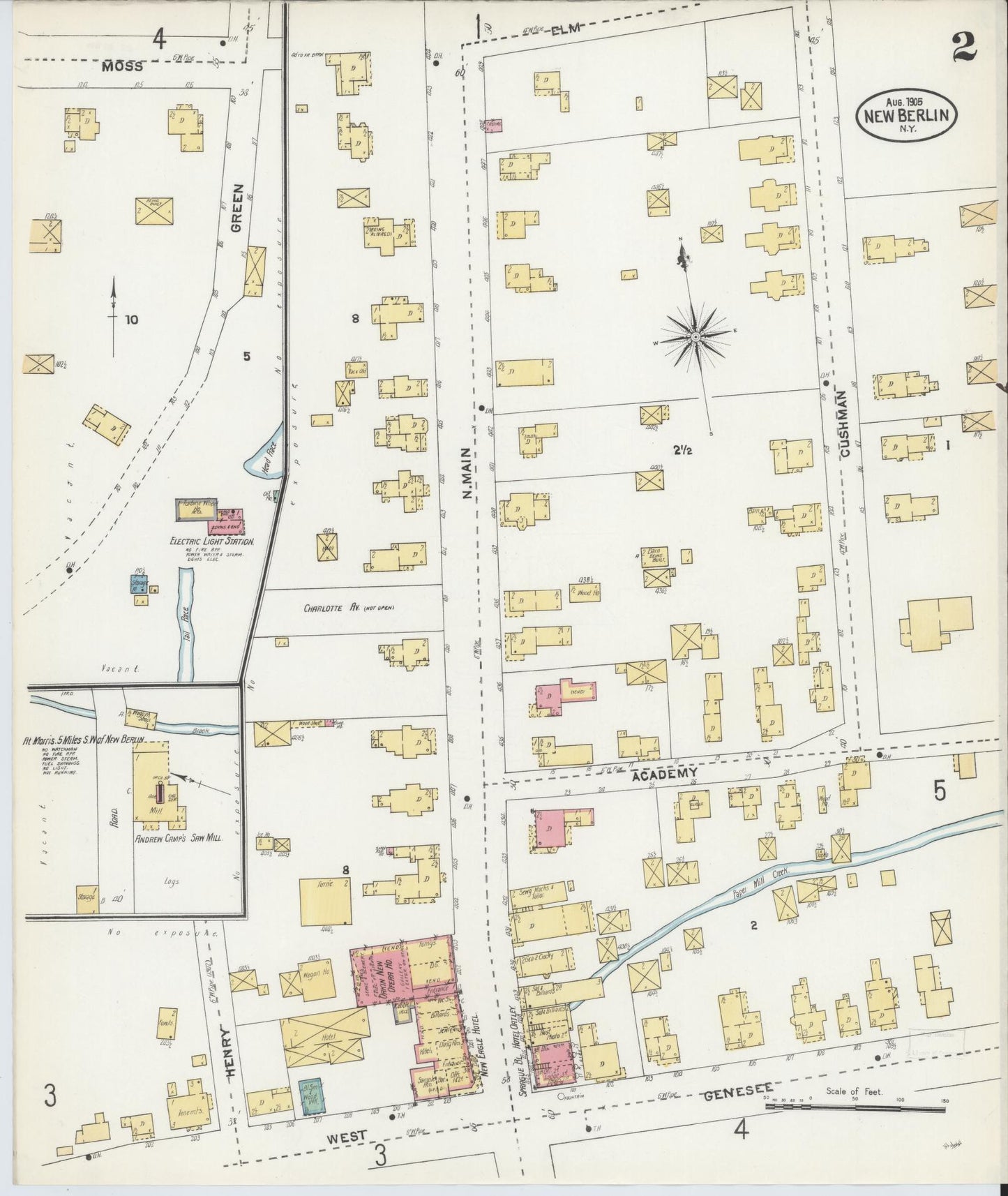 Sanborn Fire Insurance Map from New Berlin, Chenango County, New York (1905), Sheet #0002 - Complete Map Set gallery image, historic Sanborn map, vintage wall art, New York New York