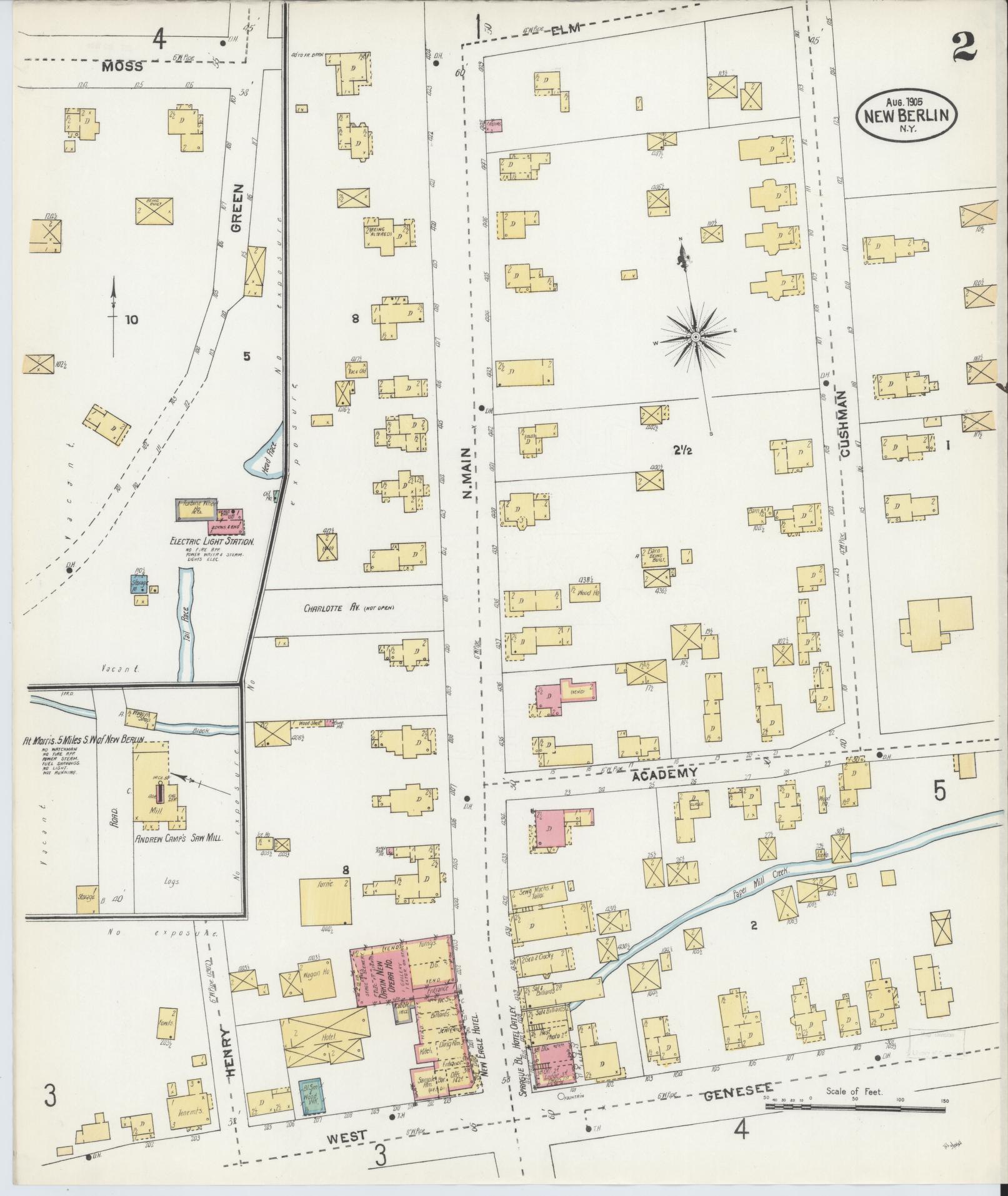 Sanborn Fire Insurance Map from New Berlin, Chenango County, New York (1905), Sheet #0002 - Complete Map Set gallery image, historic Sanborn map, vintage wall art, New York New York