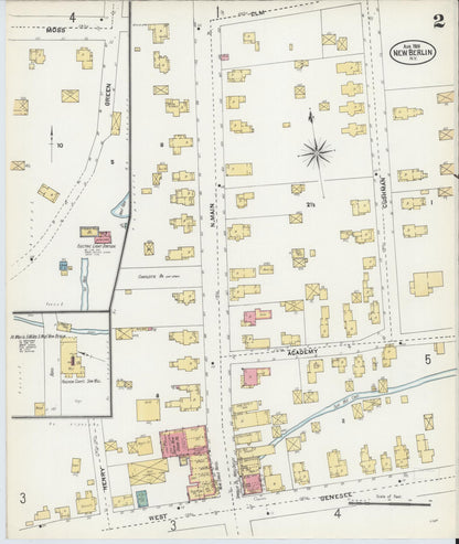 Sanborn Fire Insurance Map from New Berlin, Chenango County, New York (1905), Sheet #0002 - Complete Map Set gallery image, historic Sanborn map, vintage wall art, New York New York