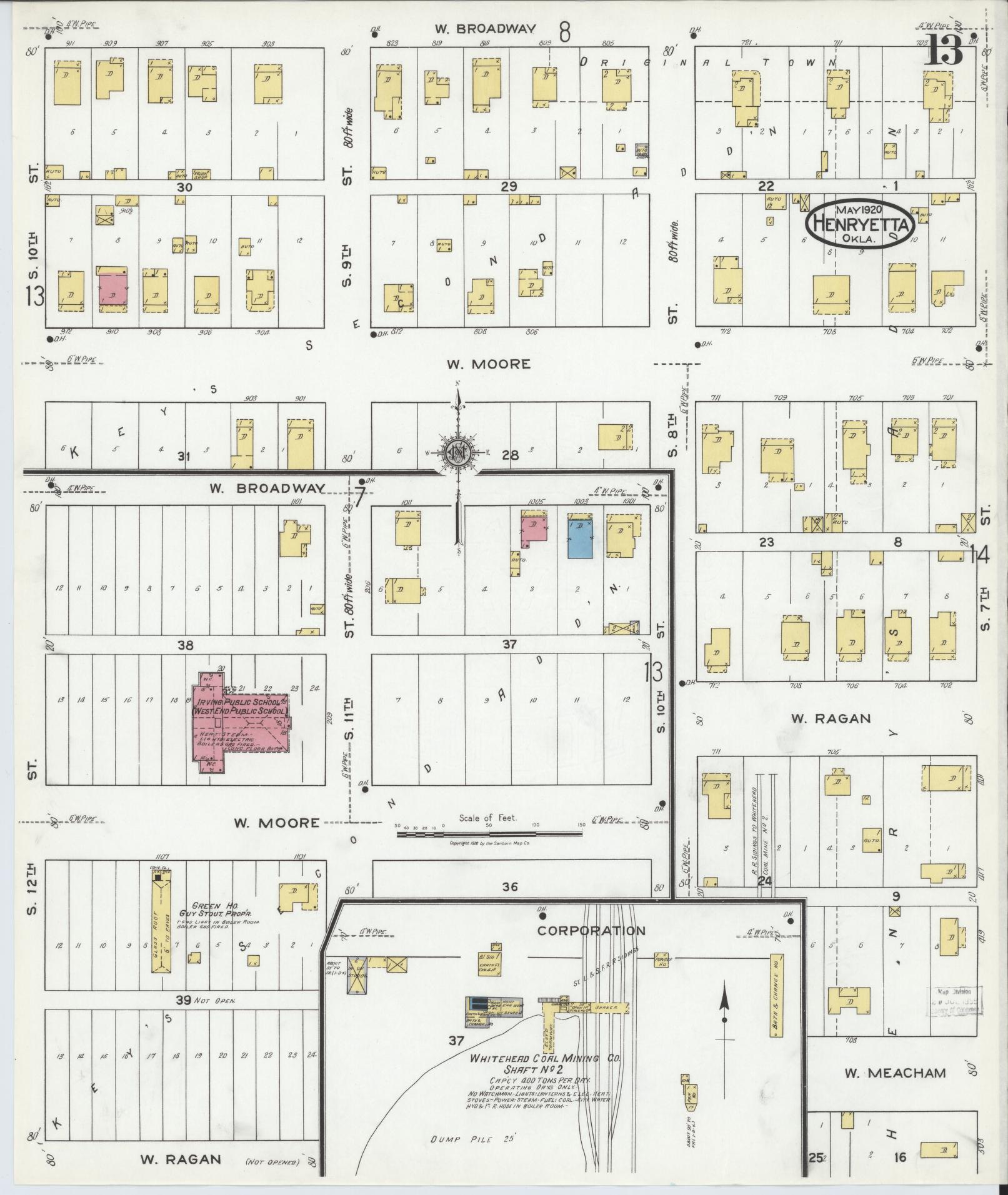 Sanborn Fire Insurance Map from Henryetta, Okmulgee County, Oklahoma (1920), Sheet #0013 - Complete Map Set gallery image, historic Sanborn map, vintage wall art, Oklahoma Oklahoma