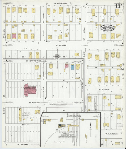 Sanborn Fire Insurance Map from Henryetta, Okmulgee County, Oklahoma (1920), Sheet #0013 - Complete Map Set gallery image, historic Sanborn map, vintage wall art, Oklahoma Oklahoma