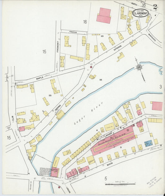 Sanborn Fire Insurance Map from Claremont, Sullivan County, New Hampshire (1918), Sheet #0002 - Historic Sanborn Fire Insurance Map Print, vintage old map wall art, antique decor, genealogy gift, New Hampshire New Hampshire map
