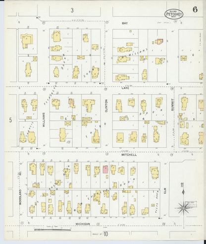 Sanborn Fire Insurance Map from Petoskey, Emmet County, Michigan (1901), Sheet #0006 - Historic Sanborn Fire Insurance Map Print, vintage old map wall art, antique decor, genealogy gift, Michigan Michigan map