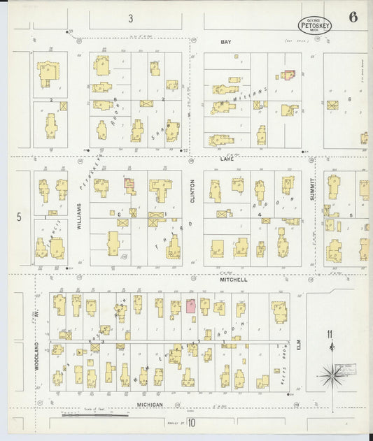 Sanborn Fire Insurance Map from Petoskey, Emmet County, Michigan (1901), Sheet #0006 - Historic Sanborn Fire Insurance Map Print, vintage old map wall art, antique decor, genealogy gift, Michigan Michigan map