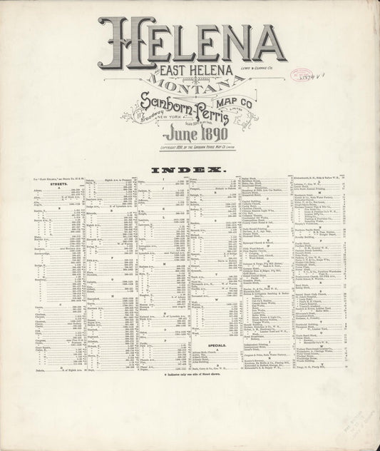 Sanborn Fire Insurance Map from Helena, Lewis and Clark County, Montana (1890), Sheet #0001 - Historic Sanborn Fire Insurance Map Print, vintage old map wall art, antique decor, genealogy gift, Montana Montana map
