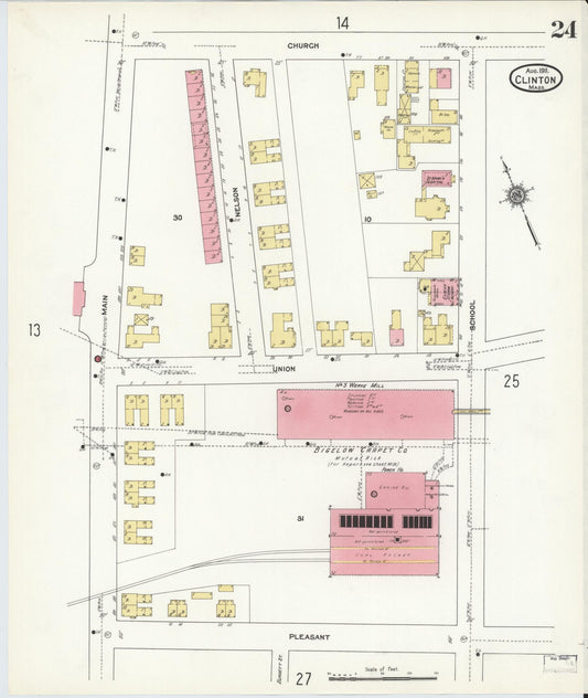 Sanborn Fire Insurance Map from Clinton, Worcester County, Massachusetts (1911), Sheet #0024 - Historic Sanborn Fire Insurance Map Print, vintage old map wall art, antique decor, genealogy gift, Massachusetts Massachusetts map