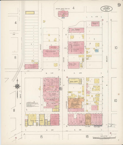 Sanborn Fire Insurance Map from Casper, Natrona County, Wyoming (1918), Sheet #0009 - Complete Map Set gallery image, historic Sanborn map, vintage wall art, Wyoming Wyoming