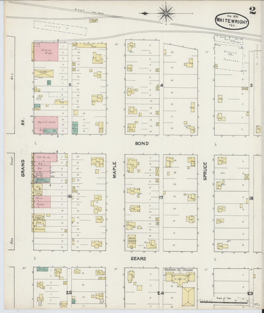 Sanborn Fire Insurance Map from Whitewright, Grayson County, Texas (1891), Sheet #0002 - Historic Sanborn Fire Insurance Map Print, vintage old map wall art, antique decor, genealogy gift, Texas Texas map