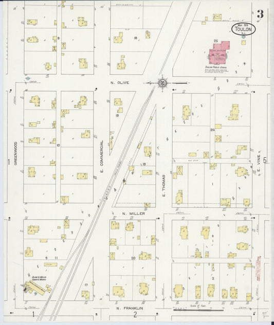 Sanborn Fire Insurance Map from Toulon, Stark County, Illinois (1913), Sheet #0003 - Historic Sanborn Fire Insurance Map Print, vintage old map wall art, antique decor, genealogy gift, Illinois Illinois map