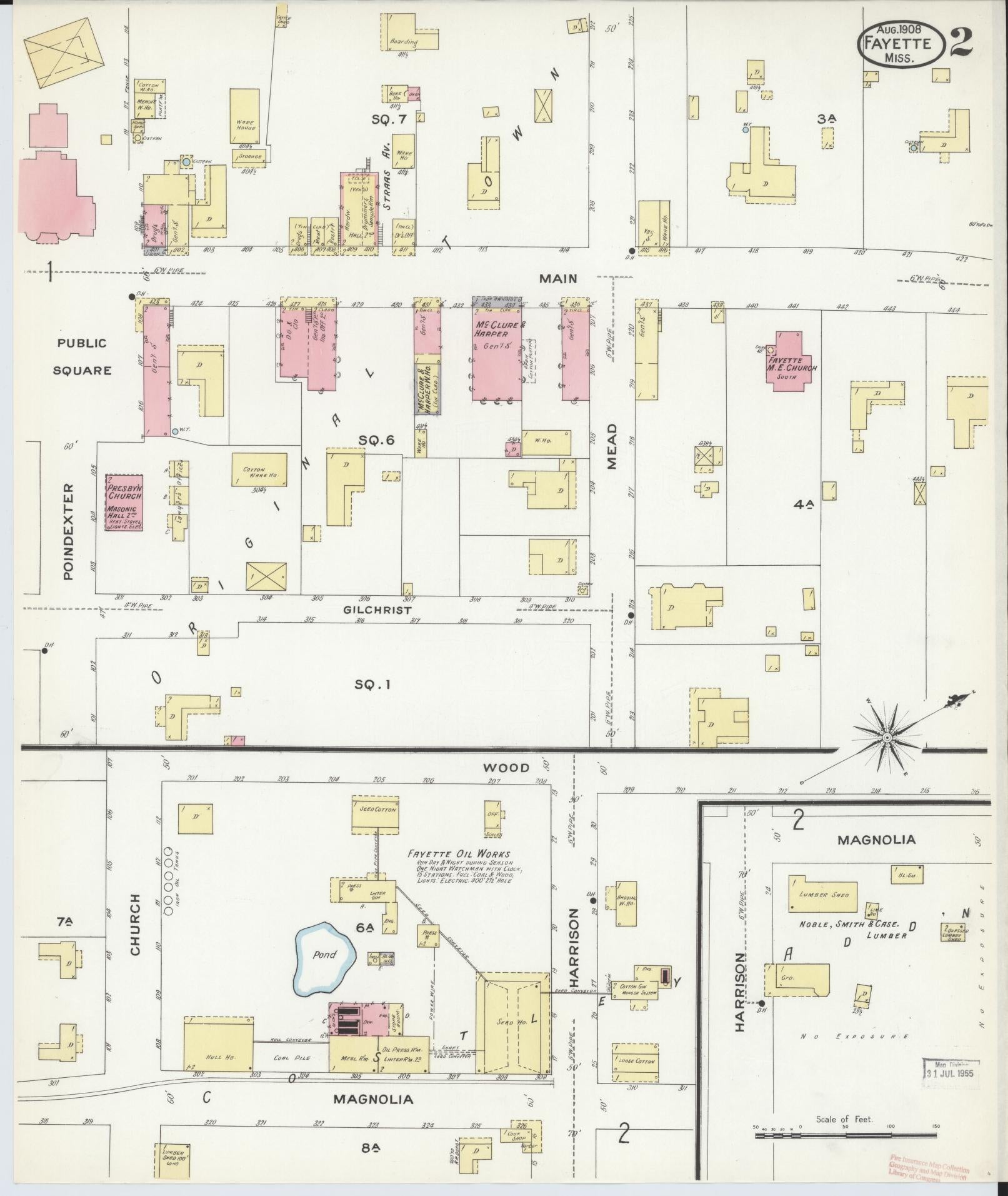 Sanborn Fire Insurance Map from Fayette, Jefferson County, Mississippi (1908), Sheet #0002 - Historic Sanborn Fire Insurance Map Print, vintage old map wall art, antique decor, genealogy gift, Mississippi Mississippi map