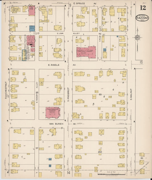 Sanborn Fire Insurance Map from Ravenna, Portage County, Ohio (1922), Sheet #0012 - Historic Sanborn Fire Insurance Map Print, vintage old map wall art, antique decor, genealogy gift, Ohio Ohio map