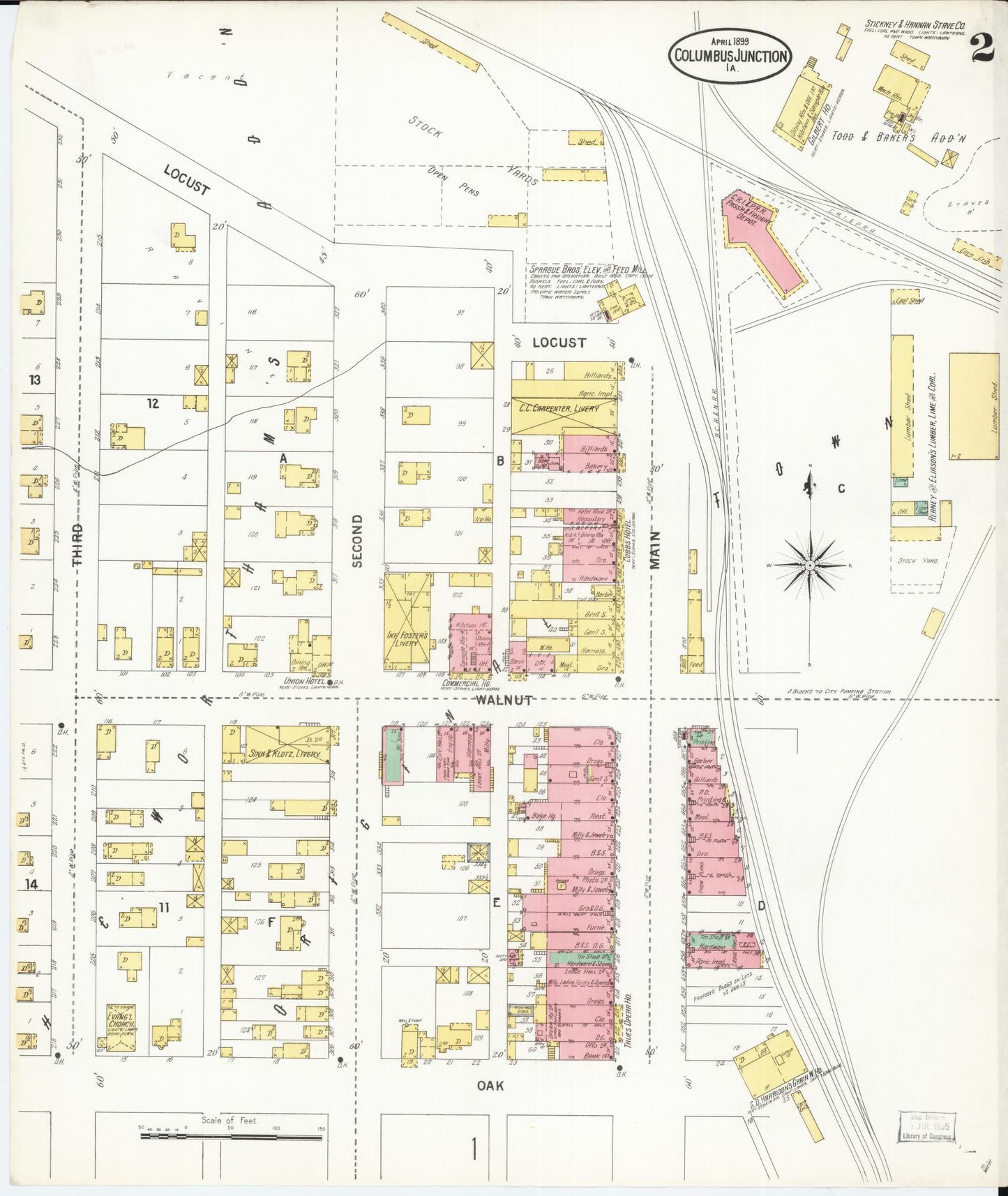 Sanborn Fire Insurance Map from Columbus Junction, Louisa County, Iowa (1899), Sheet #0002 - Historic Sanborn Fire Insurance Map Print, vintage old map wall art