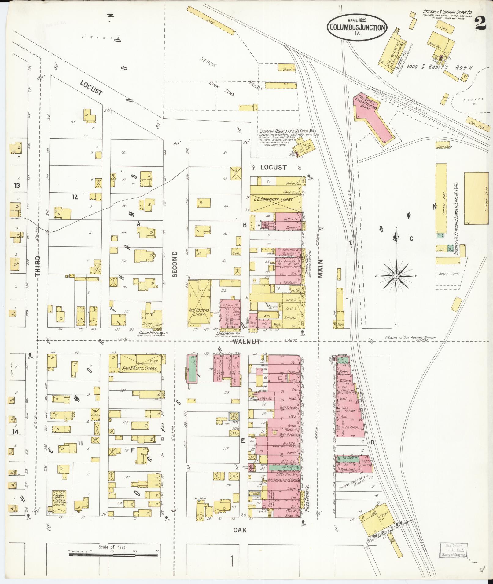 Sanborn Fire Insurance Map from Columbus Junction, Louisa County, Iowa (1899), Sheet #0002 - Historic Sanborn Fire Insurance Map Print, vintage old map wall art
