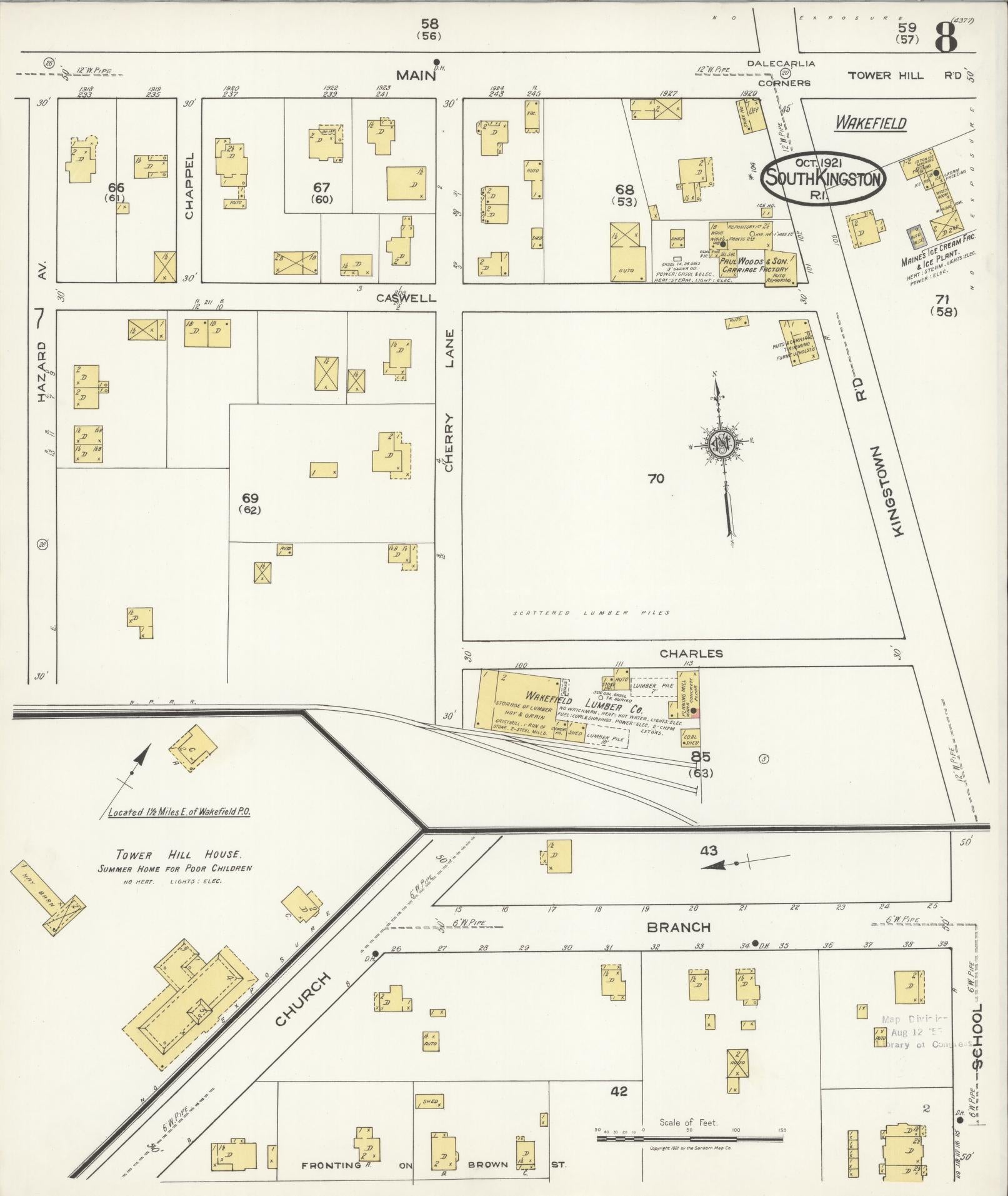 Sanborn Fire Insurance Map from South Kingstown, Washington County, Rhode Island (1921), Sheet #0008 - Complete Map Set gallery image, historic Sanborn map, vintage wall art, Rhode Island Rhode Island