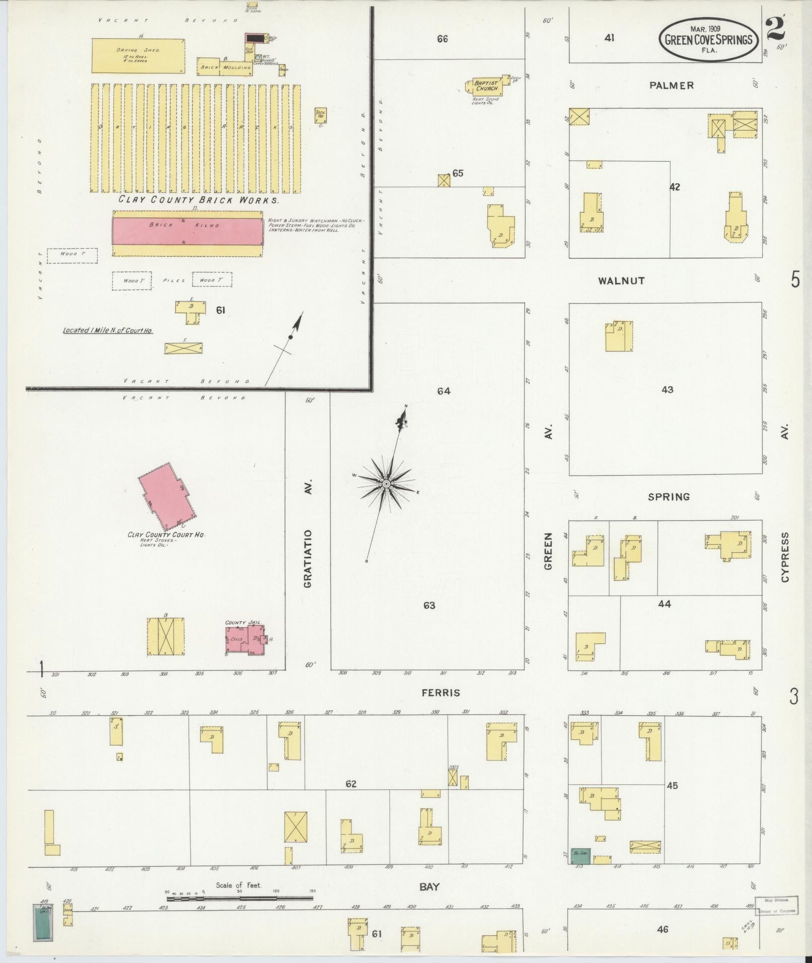 Sanborn Fire Insurance Map from Green Cove Springs, Clay County, Florida (1909), Sheet #0002 - Complete Map Set gallery image, historic Sanborn map, vintage wall art, Florida Florida