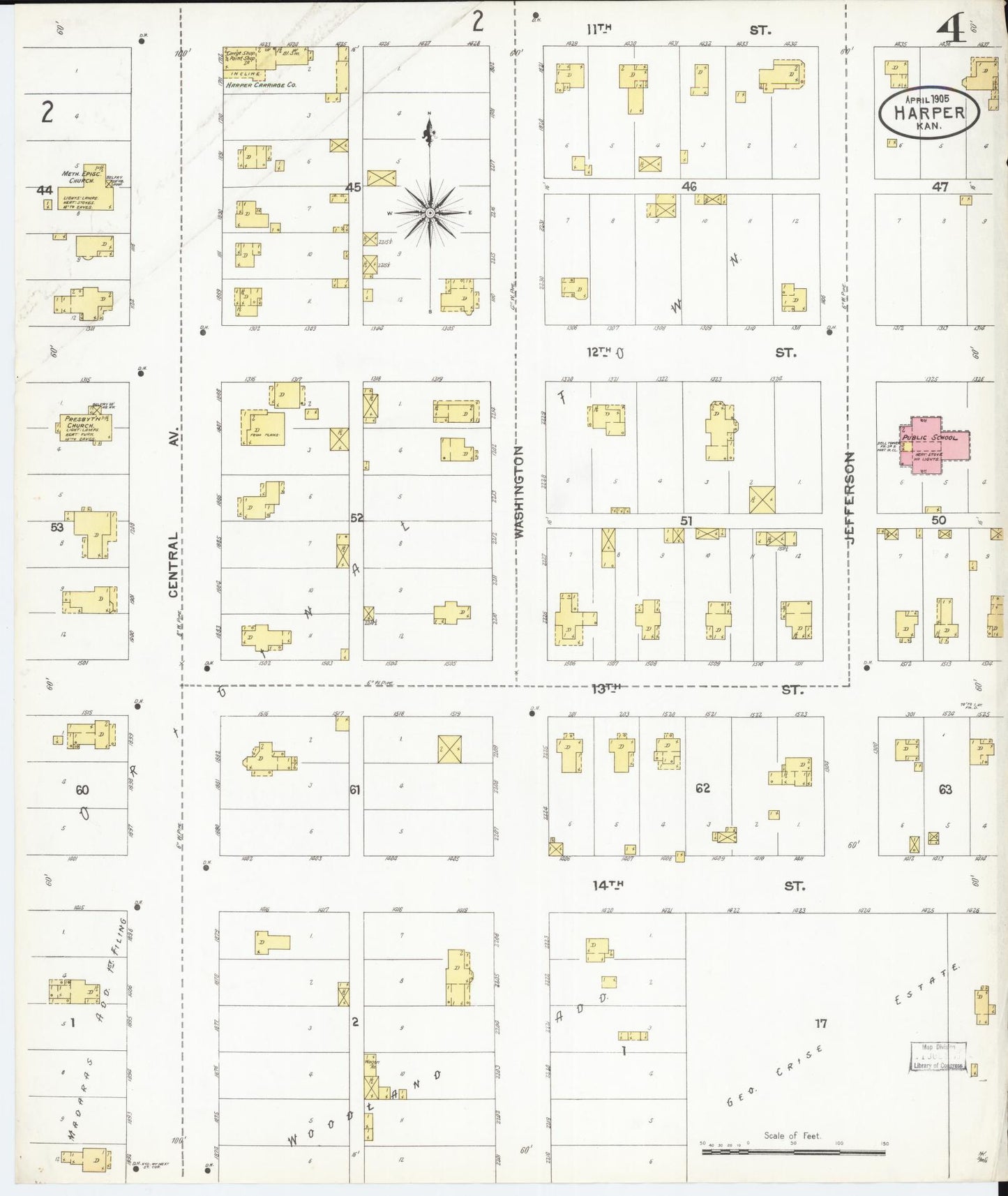 Sanborn Fire Insurance Map from Harper, Harper County, Kansas (1905), Sheet #0004 - Complete Map Set gallery image, historic Sanborn map, vintage wall art, Kansas Kansas