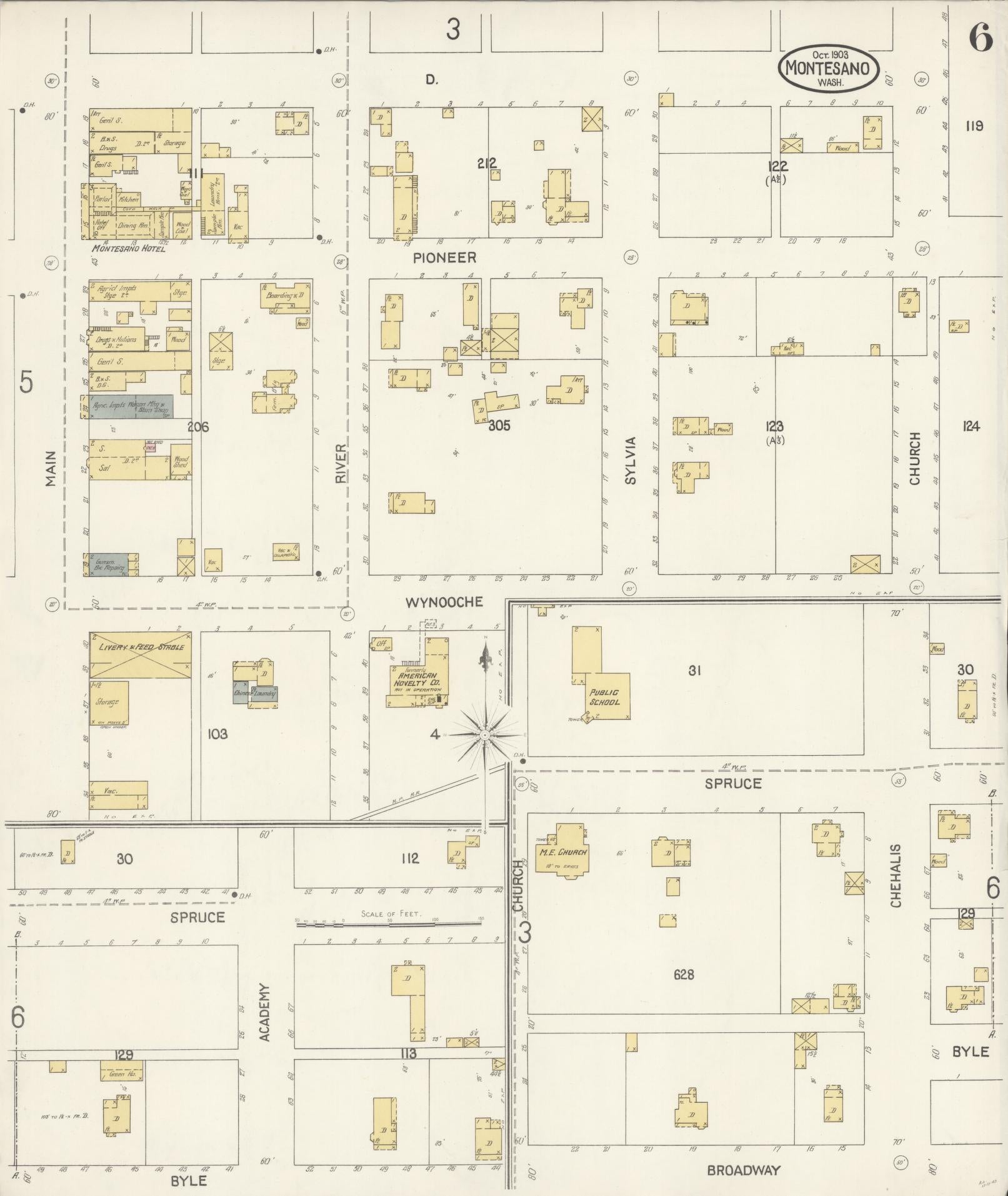 Sanborn Fire Insurance Map from Montesano, Grays Harbor County, Washington (1903), Sheet #0006 - Complete Map Set gallery image, historic Sanborn map, vintage wall art, Washington Washington