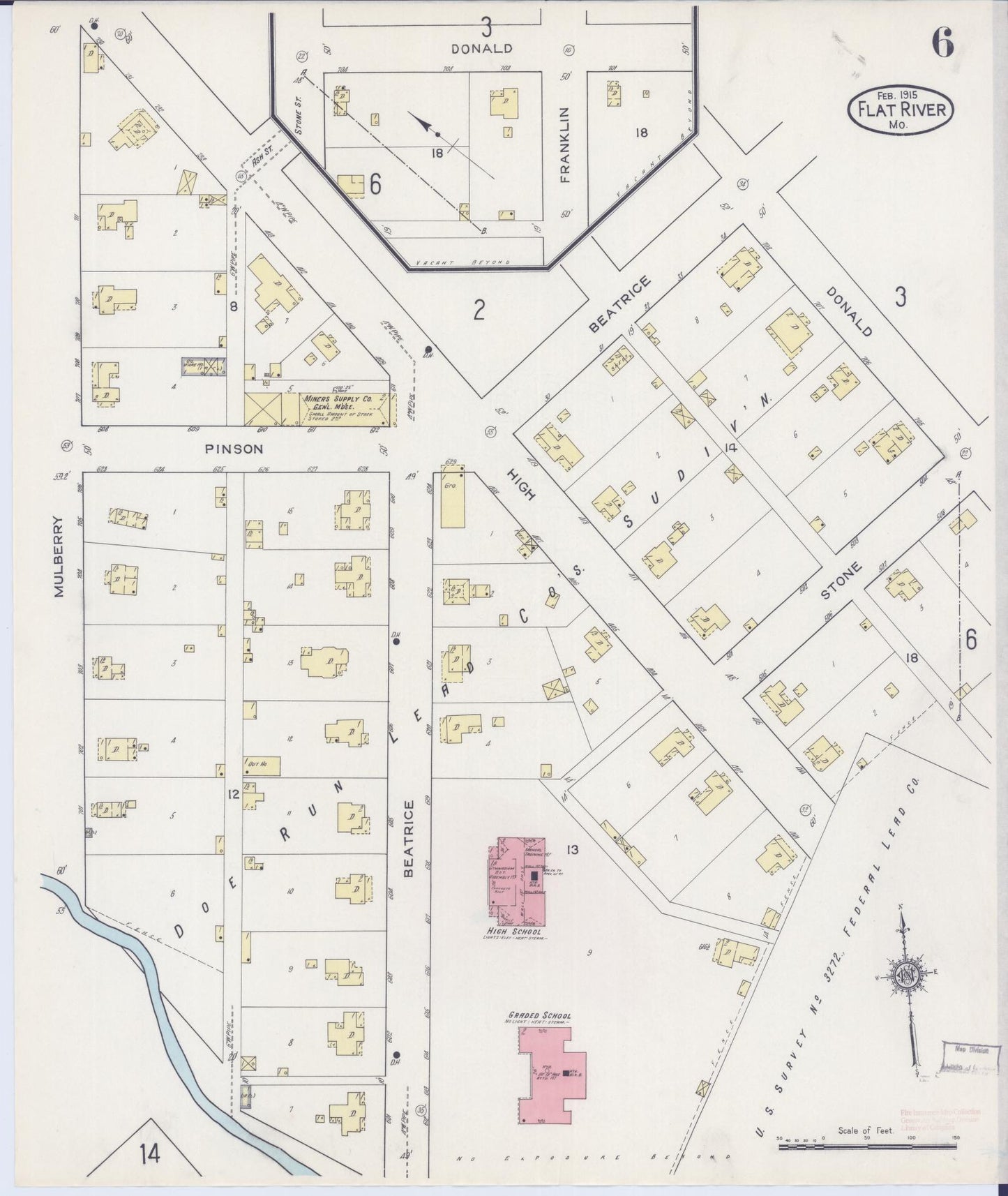 Sanborn Fire Insurance Map from Flat River, Saint Francois County, Missouri (1915), Sheet #0006 - Historic Sanborn Fire Insurance Map Print, vintage old map wall art, antique decor, genealogy gift, Missouri Missouri map