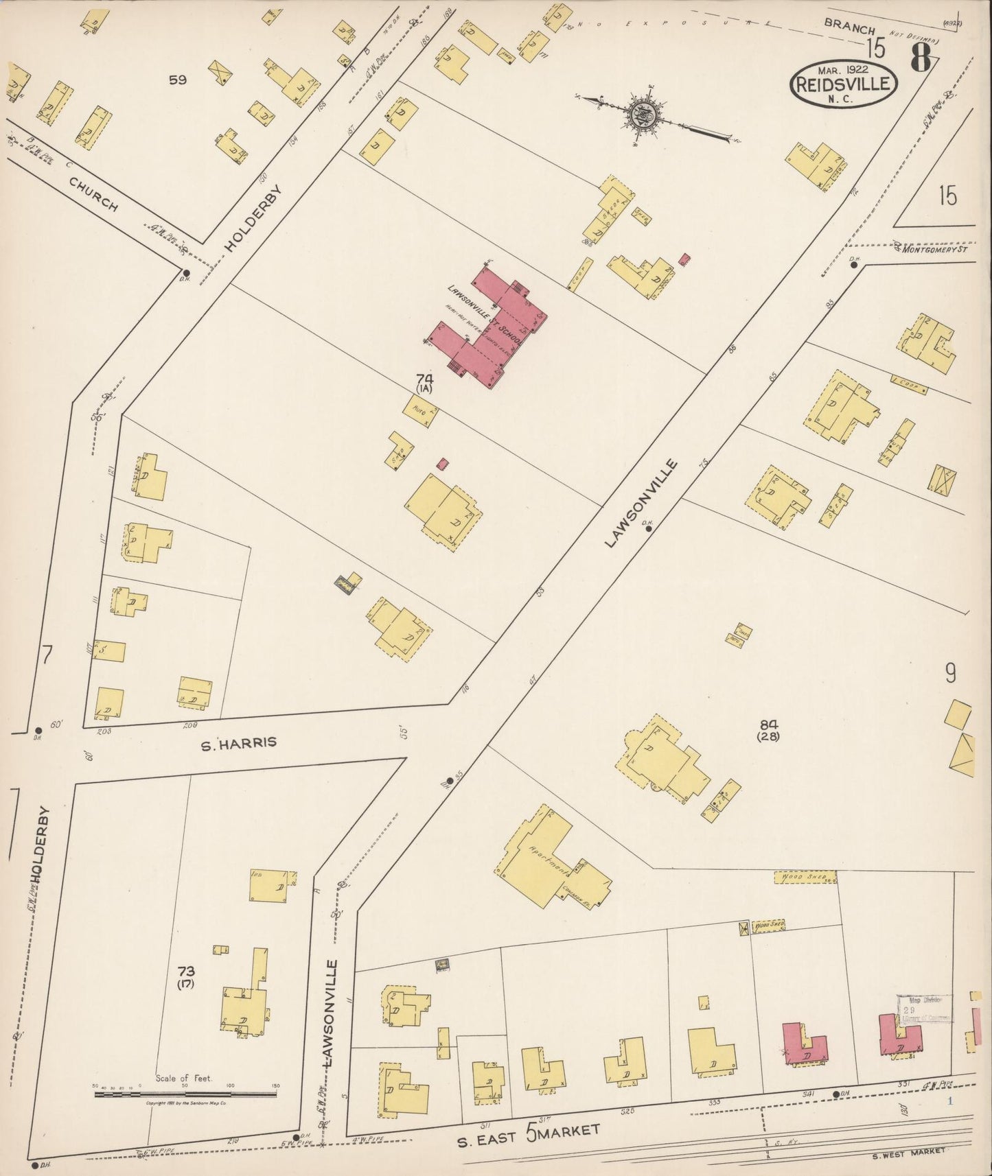 Sanborn Fire Insurance Map from Reidsville, Rockingham County, North Carolina (1922), Sheet #0008 - Complete Map Set gallery image, historic Sanborn map, vintage wall art, North Carolina North Carolina