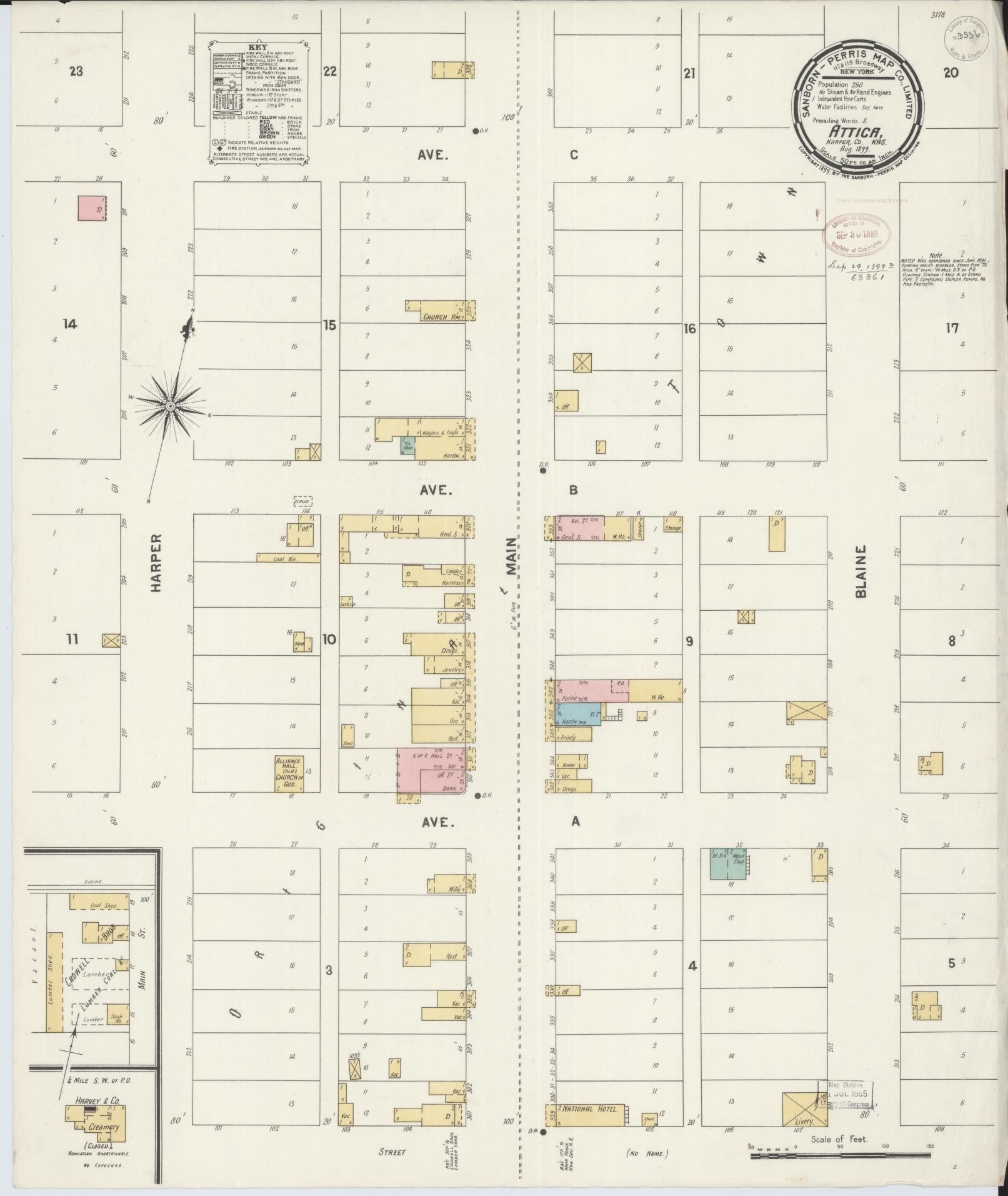 Sanborn Fire Insurance Map from Attica, Harper County, Kansas (1899), Sheet #0001 - Historic Sanborn Fire Insurance Map Print, vintage old map wall art, antique decor, genealogy gift, Kansas Kansas map