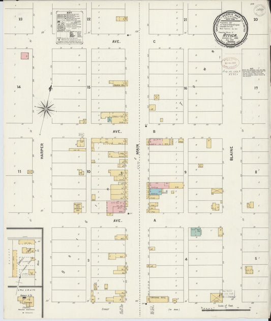 Sanborn Fire Insurance Map from Attica, Harper County, Kansas (1899), Sheet #0001 - Historic Sanborn Fire Insurance Map Print, vintage old map wall art, antique decor, genealogy gift, Kansas Kansas map