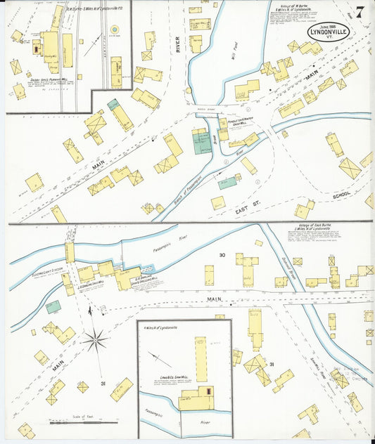 Sanborn Fire Insurance Map from Lyndonville, Caledonia County, Vermont (1905), Sheet #0007 - Historic Sanborn Fire Insurance Map Print, vintage old map wall art, antique decor, genealogy gift, Vermont Vermont map