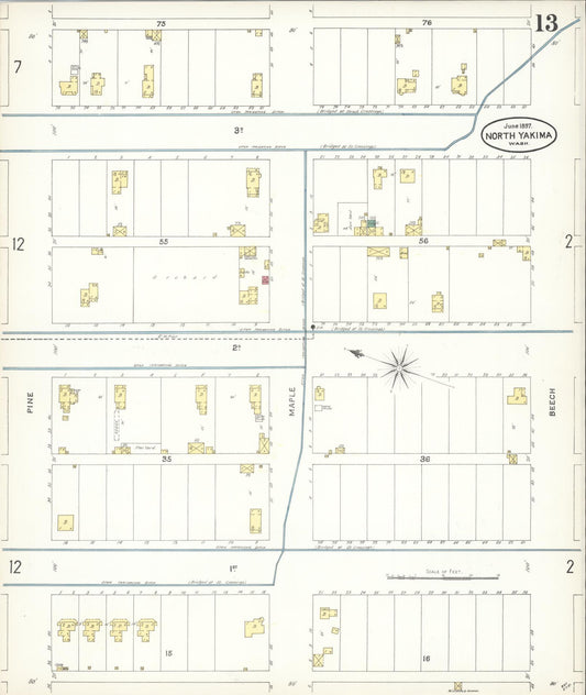 Sanborn Fire Insurance Map from North Yakima, Yakima County, Washington (1897), Sheet #0013 - Historic Sanborn Fire Insurance Map Print, vintage old map wall art, antique decor, genealogy gift, Washington Washington map