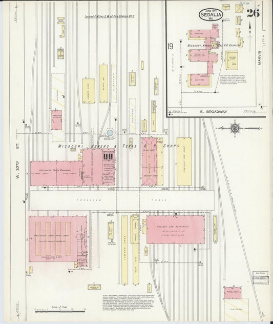 Sanborn Fire Insurance Map from Sedalia, Pettis County, Missouri (1914), Sheet #0026 - Historic Sanborn Fire Insurance Map Print, vintage old map wall art, antique decor, genealogy gift, Missouri Missouri map