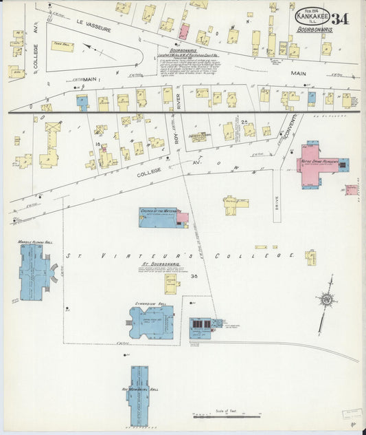 Sanborn Fire Insurance Map from Kankakee, Kankakee County, Illinois (1914), Sheet #0034 - Historic Sanborn Fire Insurance Map Print, vintage old map wall art, antique decor, genealogy gift, Illinois Illinois map