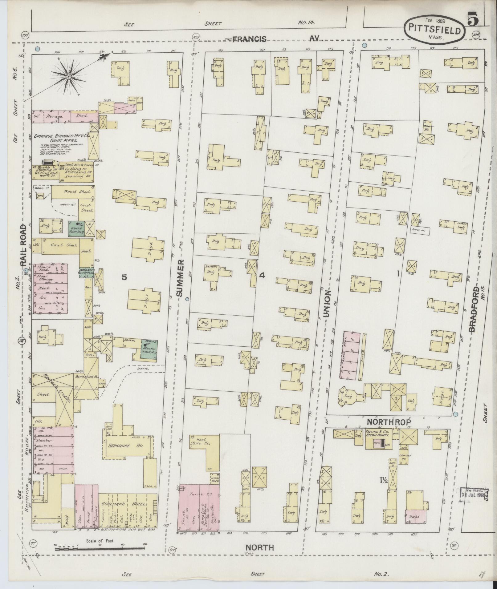 Sanborn Fire Insurance Map from Pittsfield, Berkshire County, Massachusetts (1889), Sheet #0005 - Complete Map Set gallery image, historic Sanborn map, vintage wall art, Massachusetts Massachusetts