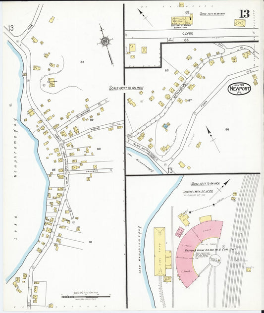 Sanborn Fire Insurance Map from Newport, Orleans County, Vermont (1919), Sheet #0013 - Historic Sanborn Fire Insurance Map Print, vintage old map wall art, antique decor, genealogy gift, Vermont Vermont map