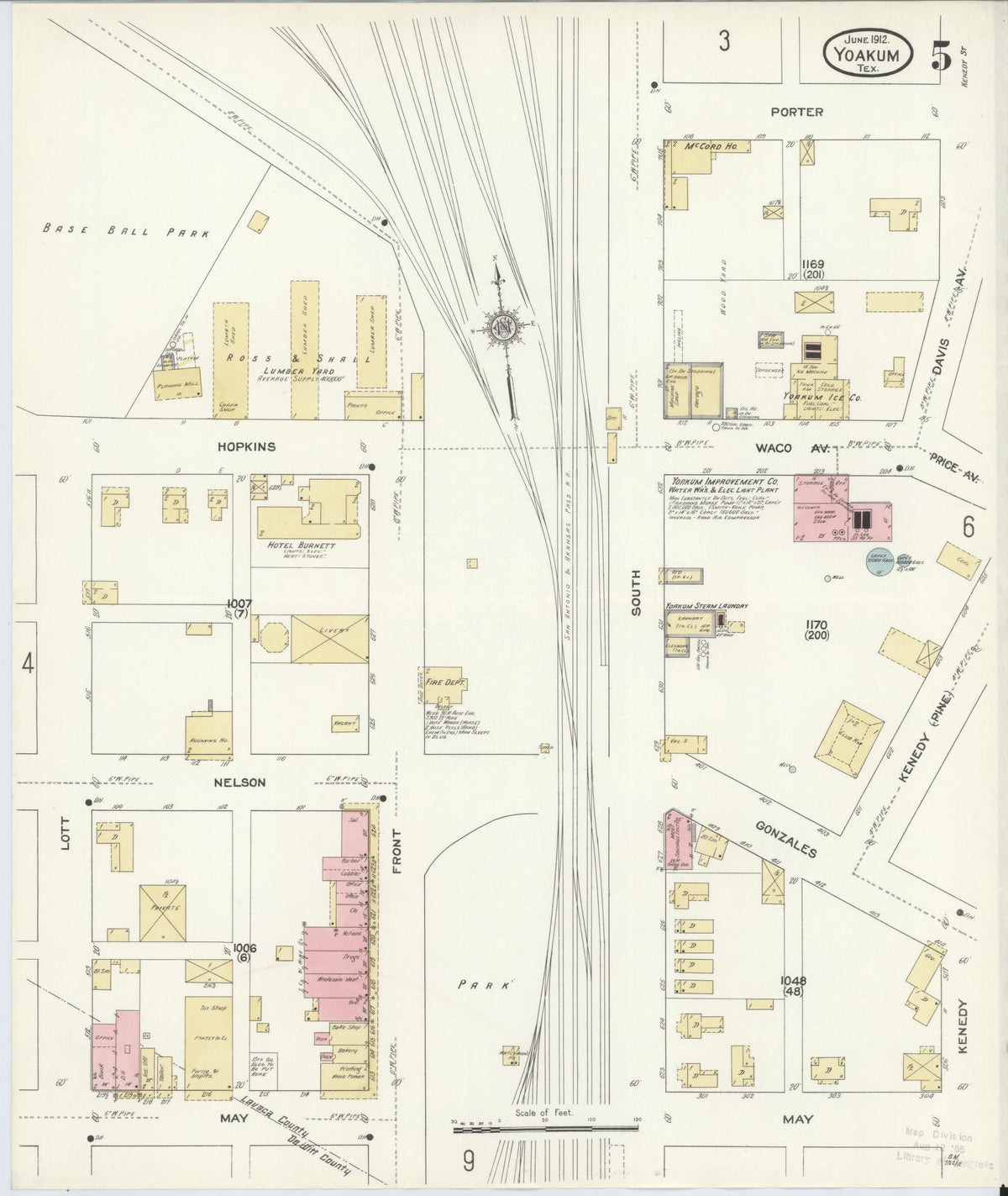 Sanborn Fire Insurance Map from Yoakum, De Witt And Lavaca Counties, Texas (1912), Sheet #0005 - Complete Map Set gallery image, historic Sanborn map, vintage wall art, Texas Texas